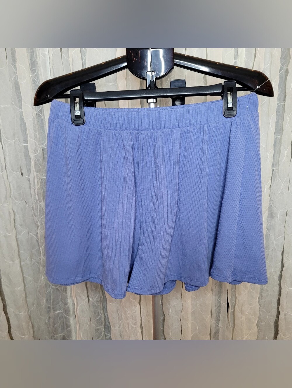 TIMING Blue Ribbed Knit High Rise Wide Leg Stretchy Shorts Large